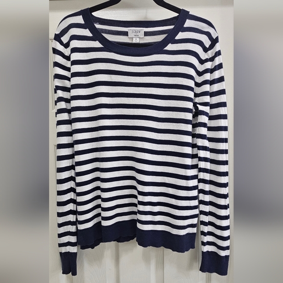 J. Crew Sweaters - J. Crew Navy and White Striped Teddie Sweater